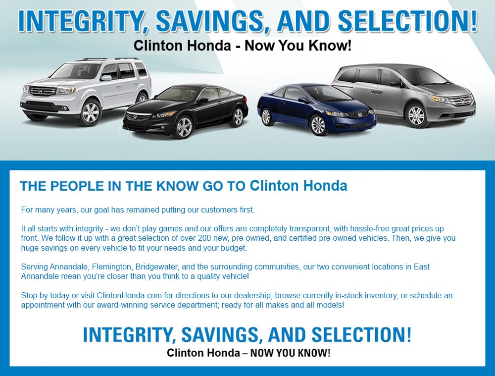 Integrity, Savings and Selection in Clinton, NJ | Clinton Honda